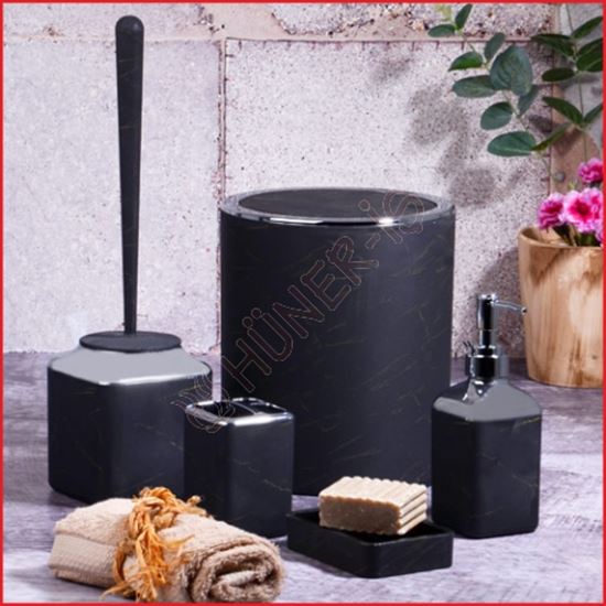 KSV MAT GOLD MERMER SİYAH BANYO SETİ 5 PARÇA (PBY-250) resimleri