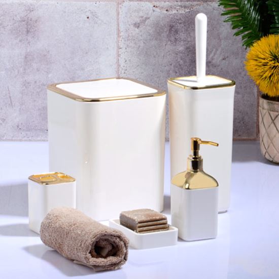 KSV 5Lİ KARE BANYO SETİ BEYAZ+ALTIN (KBS-0004) resimleri