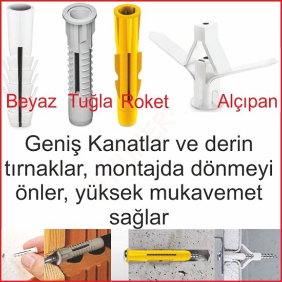 PLASTİK DUBEL ÇEŞİTLERİ (100 ADET) resimleri