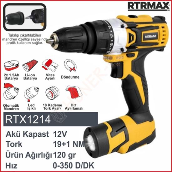 RTRMAX FENERLİ MATKAP 2 x Lİ-İON (RTX1214) resimleri