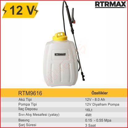 RTRMAX ŞARJLI İLAÇLAMA POMPASI (RTM9616) (16LT 12V-8A) Resmi